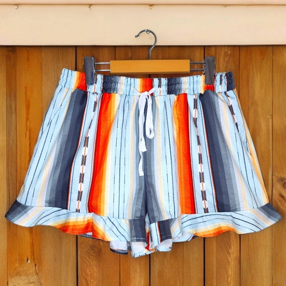 ONLYSHE Casual Shorts Drawstring Elastic Waist Ruffle Hem - XLarge - Picture 3 of 5